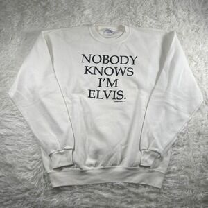 Vintage 90s Don't‎ Panic Sweater Mens Large Nobody Knows I'm Elvis Sweatshirt